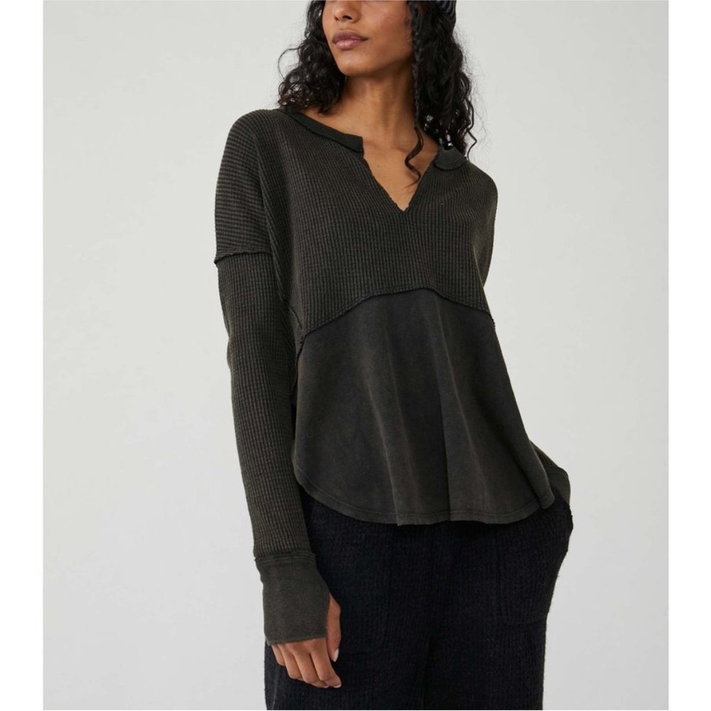 Free People Black Long Sleeve Top
